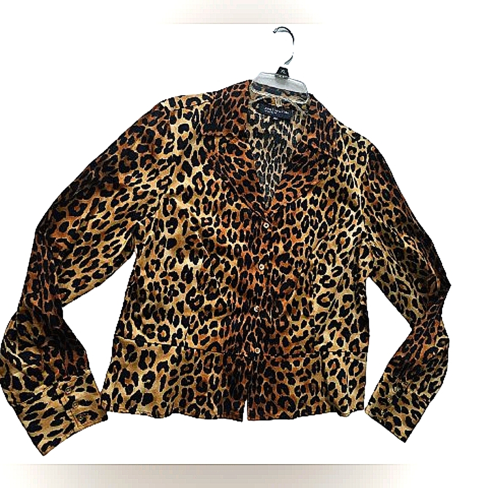Jones New York, animal print button up blouse size L